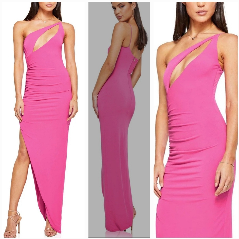 New Nookie Envy Stretch‎ Sexy High Side Slit Maxi Dress Pink Medium